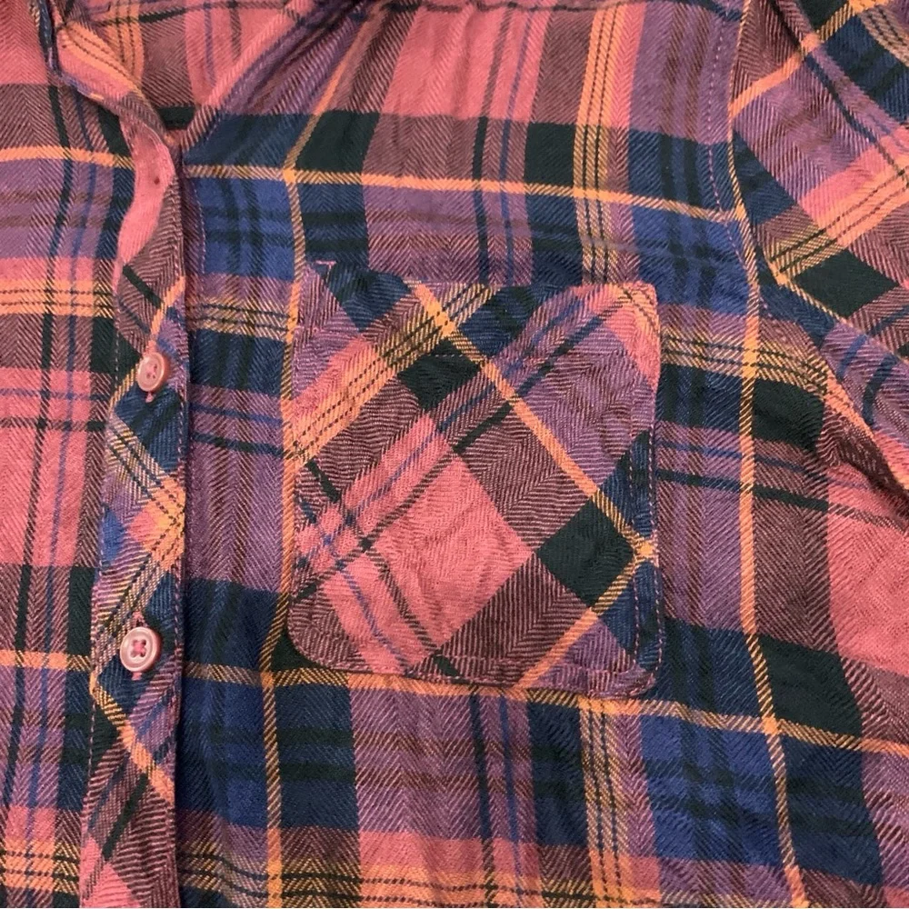 Beach Lunch Lounge multicolored plaid flannel long sleeve button down shirt EUC - Picture 8 of 13